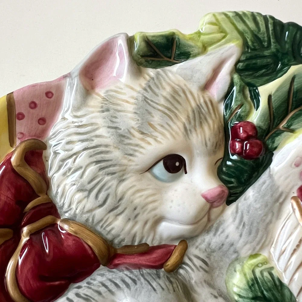 Vintage Fitz & Floyd Kristmas Kitty Christmas Cat Canape Plate 9